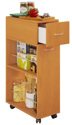 VCM Küchenwagen Servierwagen Rollwagen Nischenschrank Rollbar Rollen Tusal Schublade Buche