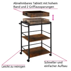Tectake Servierwagen Worcester 65x41,5x87cm - Industrial Dunkelbraun -Küche Produkt Geschäft 859dbcb1ce1f75601a7847cc35ad8b54