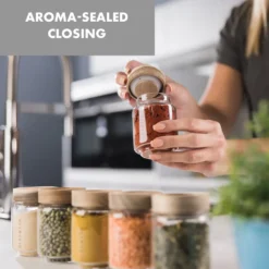 Klarstein Glaswerk Cassia Gewürzgläser Vorratsgläser Gewürzgläserset , 6 X 130 Ml , Borosilikatglas , Deckel Aus Akazienholz , Stapelbares Design , Luftdichte Aufbewahrung -Küche Produkt Geschäft 879e3693debcf29b06d125af218ddedf