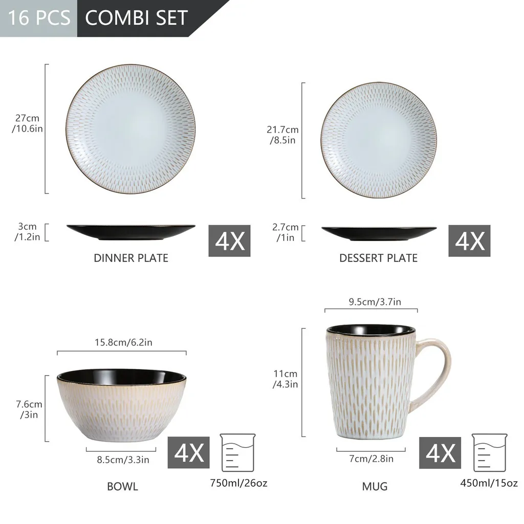 Kombiservice Steinzeug, Vancasso PLUVO Tafelservice, 16-teiliges Ess Geschirrset Mit Je 4 Speisetellern, Kuchentellern, Schalen Und Tassen Für 4 Personen 2 Kombiservice Steinzeug, Vancasso PLUVO Tafelservice, 16-teiliges Ess Geschirrset Mit Je 4 Speisetellern, Kuchentellern, Schalen Und Tassen Für 4 Personen – Bild 2