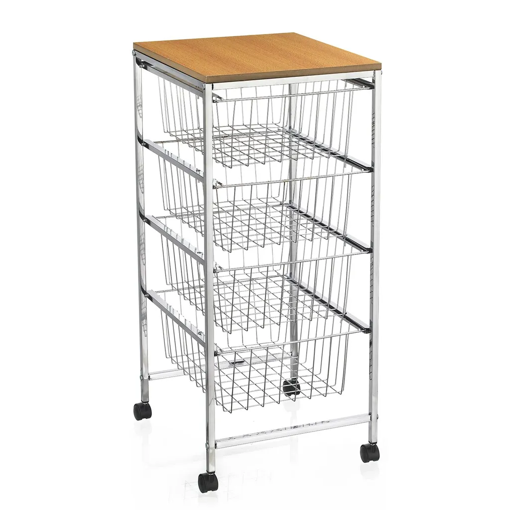 Servierwagen RONJA Küchenwagen Küchentrolley Beistellwagen Verchromt Auf Rollen, 4 Drahtkörbe 2 Servierwagen RONJA Küchenwagen Küchentrolley Beistellwagen Verchromt Auf Rollen, 4 Drahtkörbe – Bild 2