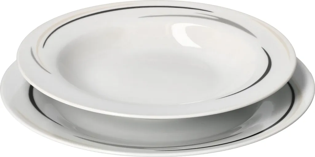 12tlg Tafel-Service Home Suppenteller Speiseteller Streifen Porzellan-Geschirr 1 12tlg Tafel-Service Home Suppenteller Speiseteller Streifen Porzellan-Geschirr