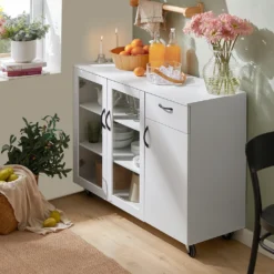 SoBuy FSB57-W Sideboard Auf Rollen Küchenwagen Küchenschrank Rollwagen Aufbewahrungsschrank Küchekommode Küchentrolley Weiß BHT Ca.: 116x86x40cm 11 SoBuy FSB57-W Sideboard Auf Rollen Küchenwagen Küchenschrank Rollwagen Aufbewahrungsschrank Küchekommode Küchentrolley Weiß BHT Ca.: 116x86x40cm -Küche Produkt Geschäft 8c3fbace4209fc658ab33430b1d46f6c