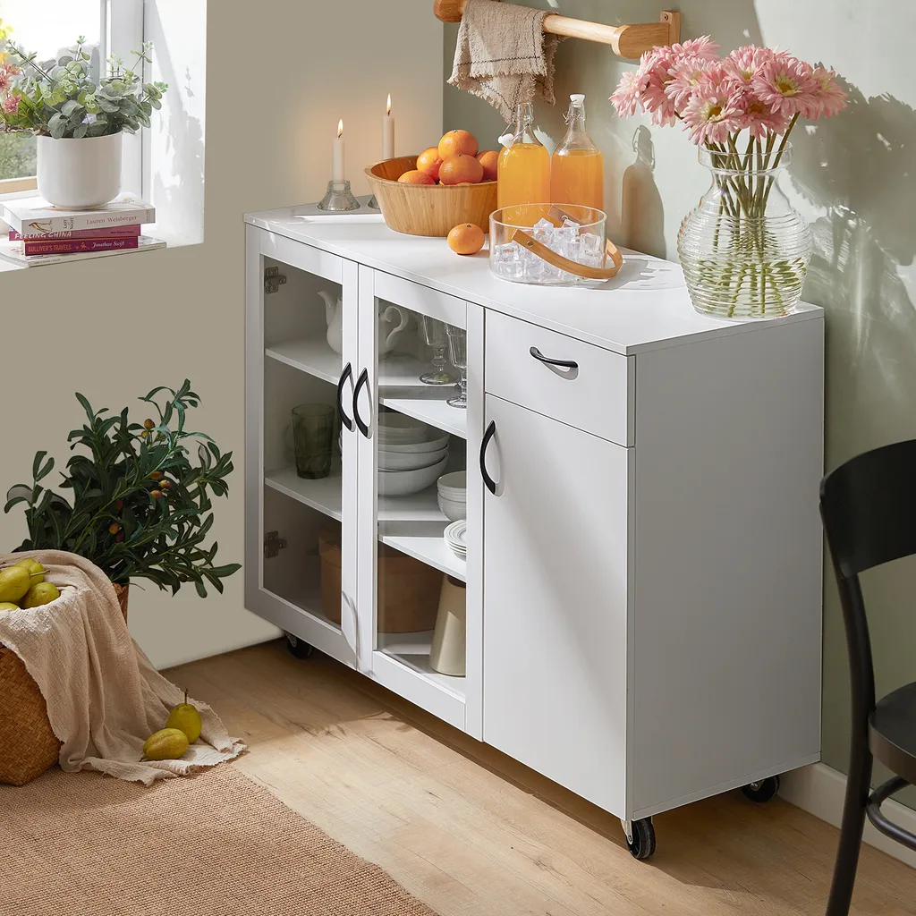 SoBuy FSB57-W Sideboard Auf Rollen Küchenwagen Küchenschrank Rollwagen Aufbewahrungsschrank Küchekommode Küchentrolley Weiß BHT Ca.: 116x86x40cm 4 SoBuy FSB57-W Sideboard Auf Rollen Küchenwagen Küchenschrank Rollwagen Aufbewahrungsschrank Küchekommode Küchentrolley Weiß BHT Ca.: 116x86x40cm – Bild 4