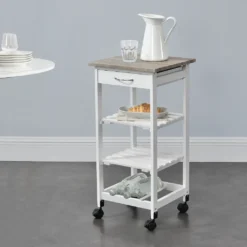 Servierwagen 76 X 37 X 37 Cm Barwagen 3 Ablage 1 Schublade Beistellwagen Allzweckwagen Rollwagen MDF Holzfarben-Weiß [en.casa] -Küche Produkt Geschäft 8e8c1474a2255147f001b8958d553b63