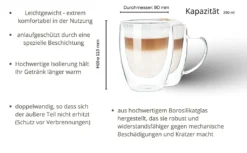 Wessper Doppelwandig Kaffeegläser Mit Henkel, 6 Stück X 350 Ml, Großes Hitzebeständiges Doppelwandglas, Thermogläser, Kaffeegläser Temperaturbeständig Mokkatassen, Teegläser, Latte Machiatto Gläser -Küche Produkt Geschäft 8fe5429f6daa911b119e8ce4e2a2db61