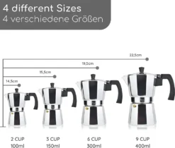 Milu Espressokocher (No Induktion) | 2, 3, 6, 9 Tassen | Aluminium Mokkakanne, Espressokanne, Espresso Maker Set Inkl. Untersetzer, Löffel, Bürste (Aluminium, 4 Tassen (300ml) -Küche Produkt Geschäft 91cc39cf1162f80cd1de3c9e0f0f9b0a
