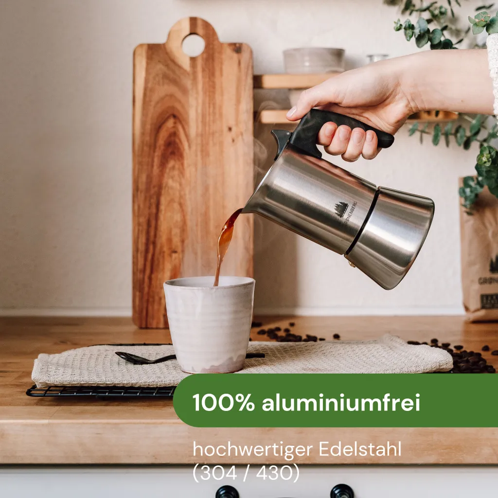 Espressokocher Edelstahl 4 Tassen Induktion / Mokkakanne Inkl. Ersatzdichtung / Mokkakocher (200ml Füllmenge) 3 Espressokocher Edelstahl 4 Tassen Induktion / Mokkakanne Inkl. Ersatzdichtung / Mokkakocher (200ml Füllmenge) – Bild 3