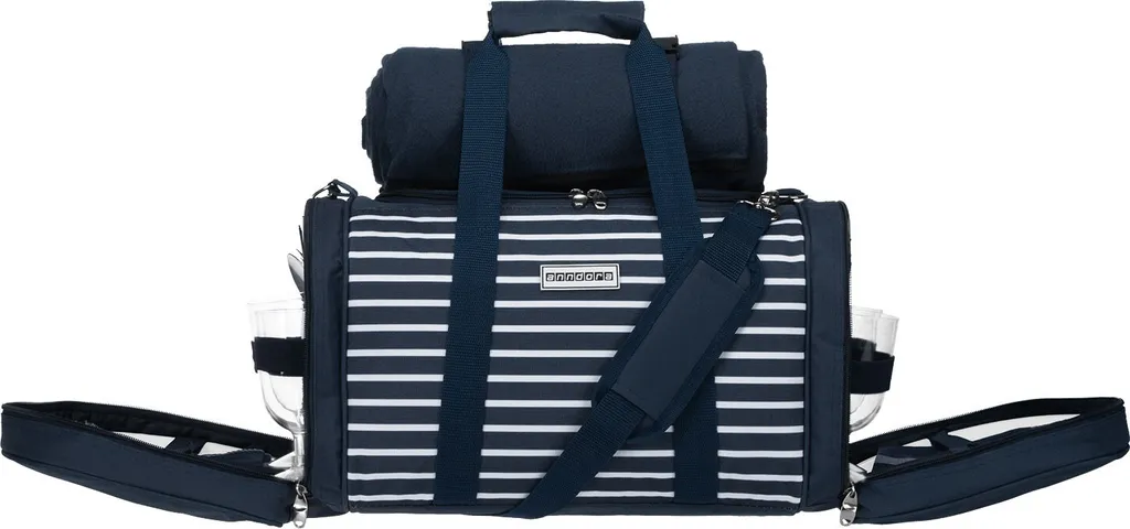 Anndora Picknick Kühltasche + Decke + Zubehör - Blau Weiß Gestreift - Blau 5 Anndora Picknick Kühltasche + Decke + Zubehör - Blau Weiß Gestreift - Blau – Bild 5