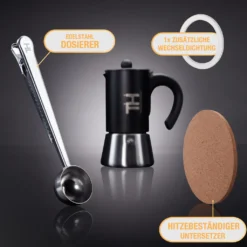 Thiru Espressokocher Induktion L Premium Mokkakanne Aus Edelstahl Inkl. Toolset (Silber, 4 Tassen (200ml)) -Küche Produkt Geschäft 95cb7ba0862f694488489b1da6ef393c
