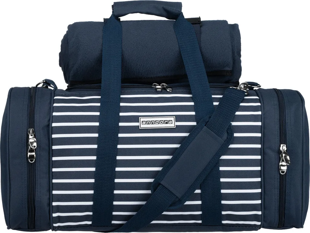 Anndora Picknick Kühltasche + Decke + Zubehör - Blau Weiß Gestreift - Blau 3 Anndora Picknick Kühltasche + Decke + Zubehör - Blau Weiß Gestreift - Blau – Bild 3