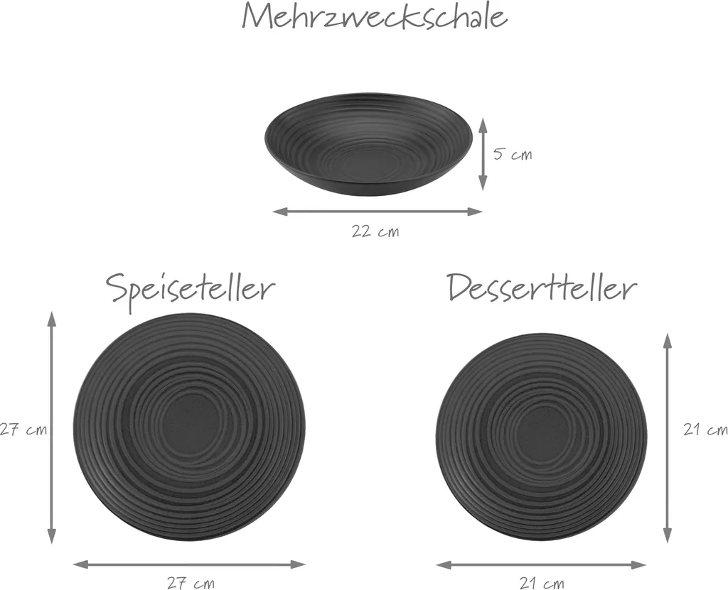 CreaTable 23205 Tafelservice Elements Collection Lava Stone Für 4 Personen, Steinzeug, Schwarz/grau (1 Set, 12-teilig) 3 CreaTable 23205 Tafelservice Elements Collection Lava Stone Für 4 Personen, Steinzeug, Schwarz/grau (1 Set, 12-teilig) – Bild 3