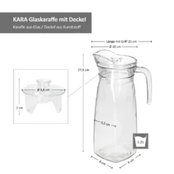 KARA Glas-Karaffe Mit Kunstoff-Deckel + Griff 1,2L Wasser-Krug Saftkanne Limo -Küche Produkt Geschäft a4eab75026a51eeb6a4ebd21f8429611