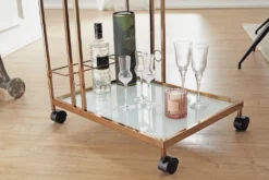 WOHNLING Design Servierwagen Gold 67x80x45 Cm | Mobiler Beistelltisch | Speisewagen Mit Glasplatte | Küchenwagen Milchglas | Teewagen | Mini Bar Auf Rollen -Küche Produkt Geschäft a64e0631c83fcdd6c0a16cd5ada09177
