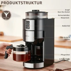 Kompakte Kaffeemaschinen Mit Mahlwerk Filterkaffeemaschine Kaffeemaschine Mit Mühle Für Bohnenkaffee Und Kaffeepulver 2/4/6 Tassen, Schwarz -Küche Produkt Geschäft a6fd5ffcb422e495f339edd221c62ddc