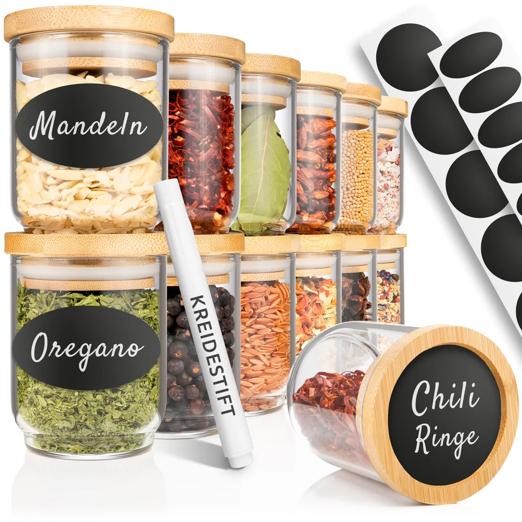 PORADA 12 Stapelbare Gewürzgläser Set 150ml Glasbehälter Mit Deckel Aufbewahrung Küche Gewürzdosen Vorratsdosen Glas Mit Deckel Aufbewahrungsgläser Küchenorganisation Aufbewahrung… 1 PORADA 12 Stapelbare Gewürzgläser Set 150ml Glasbehälter Mit Deckel Aufbewahrung Küche Gewürzdosen Vorratsdosen Glas Mit Deckel Aufbewahrungsgläser Küchenorganisation Aufbewahrung…