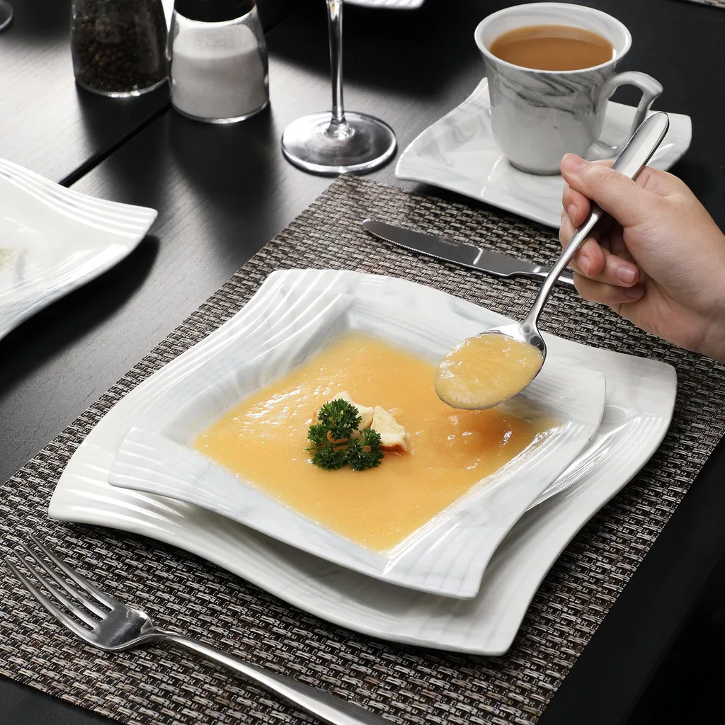 MALACASA, AMPARO 30 Tlg. Marmor Porzellan Geschirrset Kombiservice Tafelservice Mit Kaffeetassen, Unterteller, Dessertteller, Suppenteller, Speiseteller Für 6 Personen 5 MALACASA, AMPARO 30 Tlg. Marmor Porzellan Geschirrset Kombiservice Tafelservice Mit Kaffeetassen, Unterteller, Dessertteller, Suppenteller, Speiseteller Für 6 Personen – Bild 5