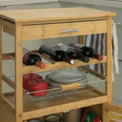 SoBuy® Servierwagen,Küchenwagen Mit Korb Und Flaschenablage,Bambus, FKW53-N -Küche Produkt Geschäft b0e388ae7b14b689a4cc3c9281a313db