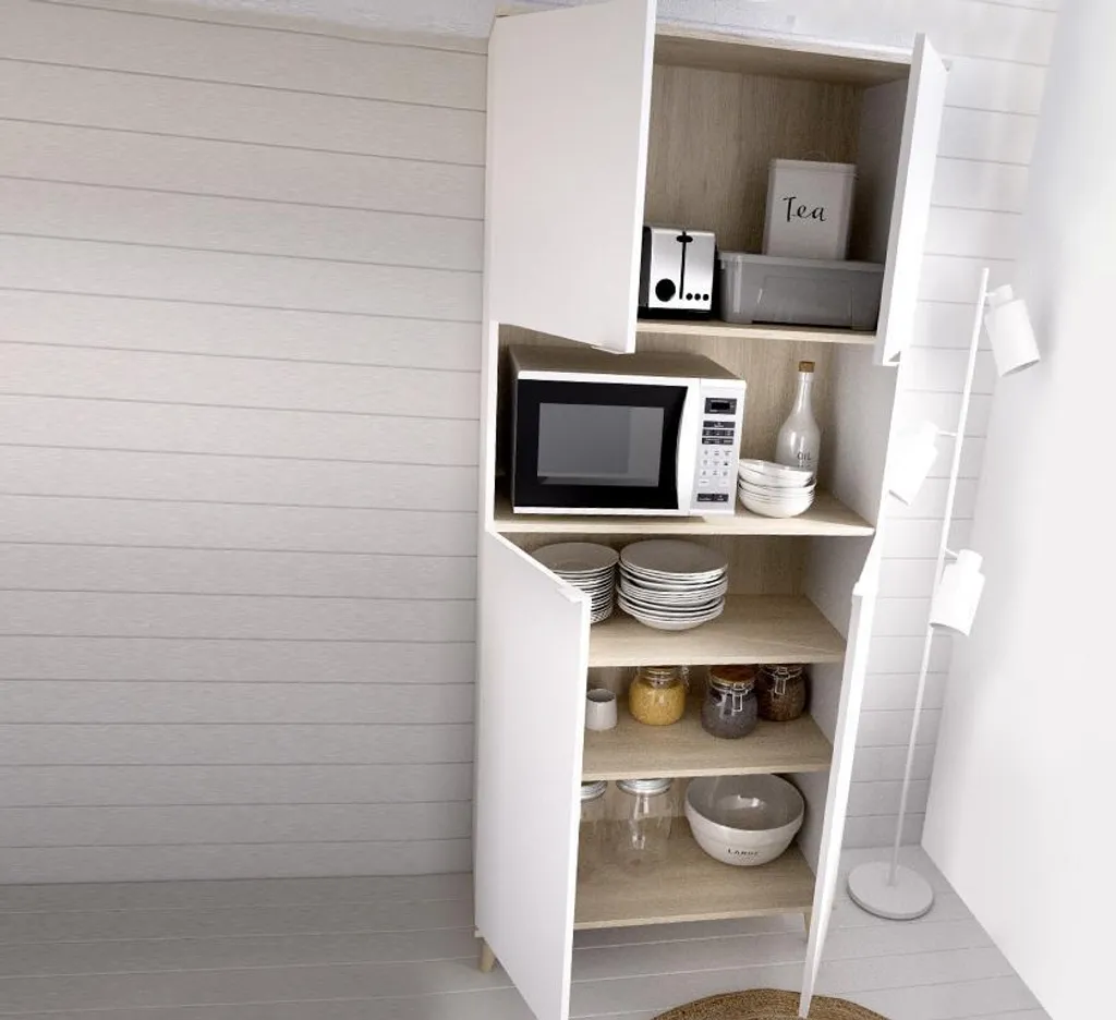 Küchenschrank Mit 4 Türen & 1 Ablage - Weiß & Eichefarben - WAJDI 4 Küchenschrank Mit 4 Türen & 1 Ablage - Weiß & Eichefarben - WAJDI – Bild 4