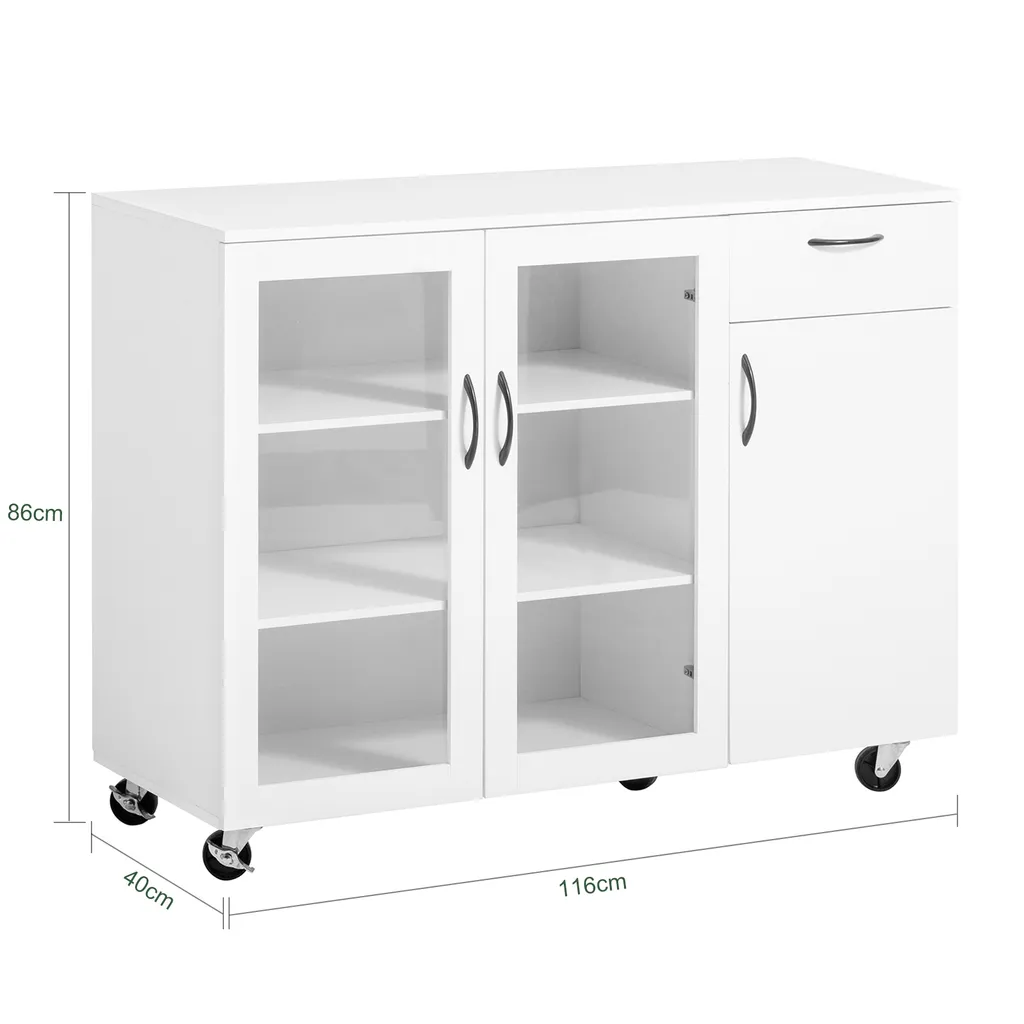 SoBuy FSB57-W Sideboard Auf Rollen Küchenwagen Küchenschrank Rollwagen Aufbewahrungsschrank Küchekommode Küchentrolley Weiß BHT Ca.: 116x86x40cm 5 SoBuy FSB57-W Sideboard Auf Rollen Küchenwagen Küchenschrank Rollwagen Aufbewahrungsschrank Küchekommode Küchentrolley Weiß BHT Ca.: 116x86x40cm – Bild 5