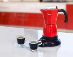 Bestron Elektrischer Espresso-Kocher Mit 360° Basis, Viva Italia, Für 6 Espressotassen: 180 Ml, 480 Watt, Aluminium, Farbe: Rot -Küche Produkt Geschäft b1cd52c0ca336025c1301d8fe2b0b488