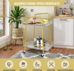 COSTWAY Küchenwagen Mit Universalrädern, Barwagen Rollwagen 2 Ablagen, Mobiler Servierwagen, Haushaltswagen Mit Stahlrahmen, Mehrzweckwagen Für Haus, Restaurant, Allzweckwagen Badwagen, Grau+Golden 8 COSTWAY Küchenwagen Mit Universalrädern, Barwagen Rollwagen 2 Ablagen, Mobiler Servierwagen, Haushaltswagen Mit Stahlrahmen, Mehrzweckwagen Für Haus, Restaurant, Allzweckwagen Badwagen, Grau+Golden -Küche Produkt Geschäft b477380898bdb03f35b3d98599084561