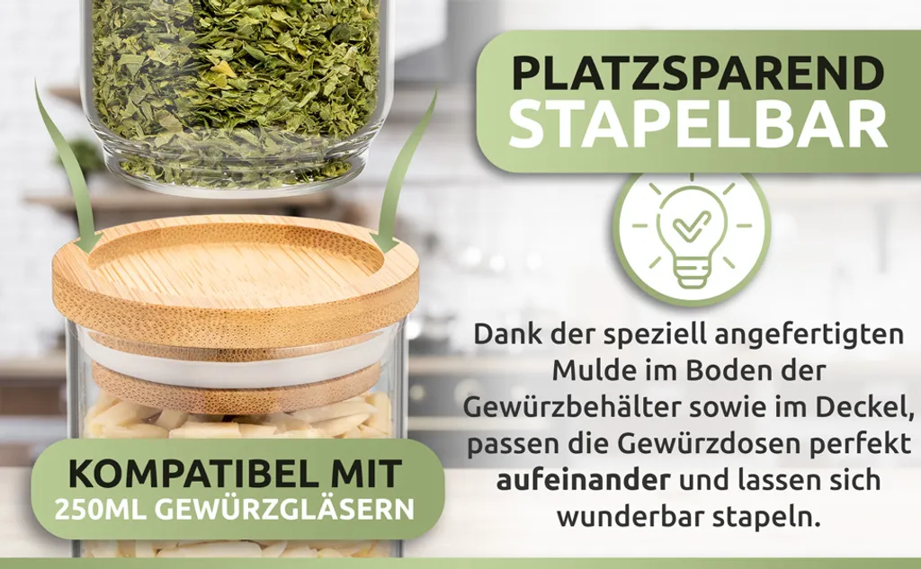 PORADA 12 Stapelbare Gewürzgläser Set 150ml Glasbehälter Mit Deckel Aufbewahrung Küche Gewürzdosen Vorratsdosen Glas Mit Deckel Aufbewahrungsgläser Küchenorganisation Aufbewahrung… 8 PORADA 12 Stapelbare Gewürzgläser Set 150ml Glasbehälter Mit Deckel Aufbewahrung Küche Gewürzdosen Vorratsdosen Glas Mit Deckel Aufbewahrungsgläser Küchenorganisation Aufbewahrung… – Bild 8