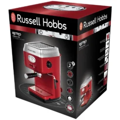 Russell Hobbs Espressomaschine Retro Rot Siebträger (15 Bar, 2 Tassen-Einsätze, 1,1l Abnehmbarer Wassertank, Dampf-Milchschaumdüse, Portionierlöffel Mit Tamper) Kaffeemaschine -Küche Produkt Geschäft b6b7f4fd631846f50ff479e82660ef25