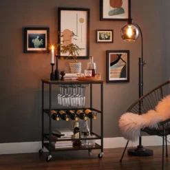 VASAGLE Servierwagen, Küchenwagen Auf Rollen, Mit Ablagen, Glas- Und Flaschenhaltern, 60 X 40 X 75 Cm, Industrie-Design, Vintagebraun-schwarz LRC087B01 -Küche Produkt Geschäft b91ca1c629bdd24eb72e940dffbd786a