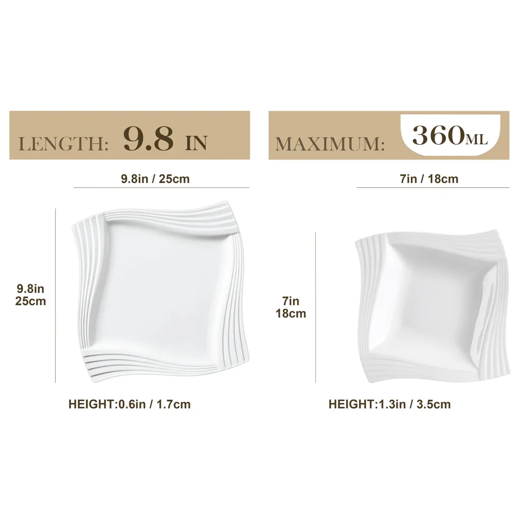 MALACASA, Serie Amparo, Porzellan Tafelservice 24 Tlg. Kombiservice 12 Speiseteller Und 12 Suppenteller Für 12 Personen 2 MALACASA, Serie Amparo, Porzellan Tafelservice 24 Tlg. Kombiservice 12 Speiseteller Und 12 Suppenteller Für 12 Personen – Bild 2