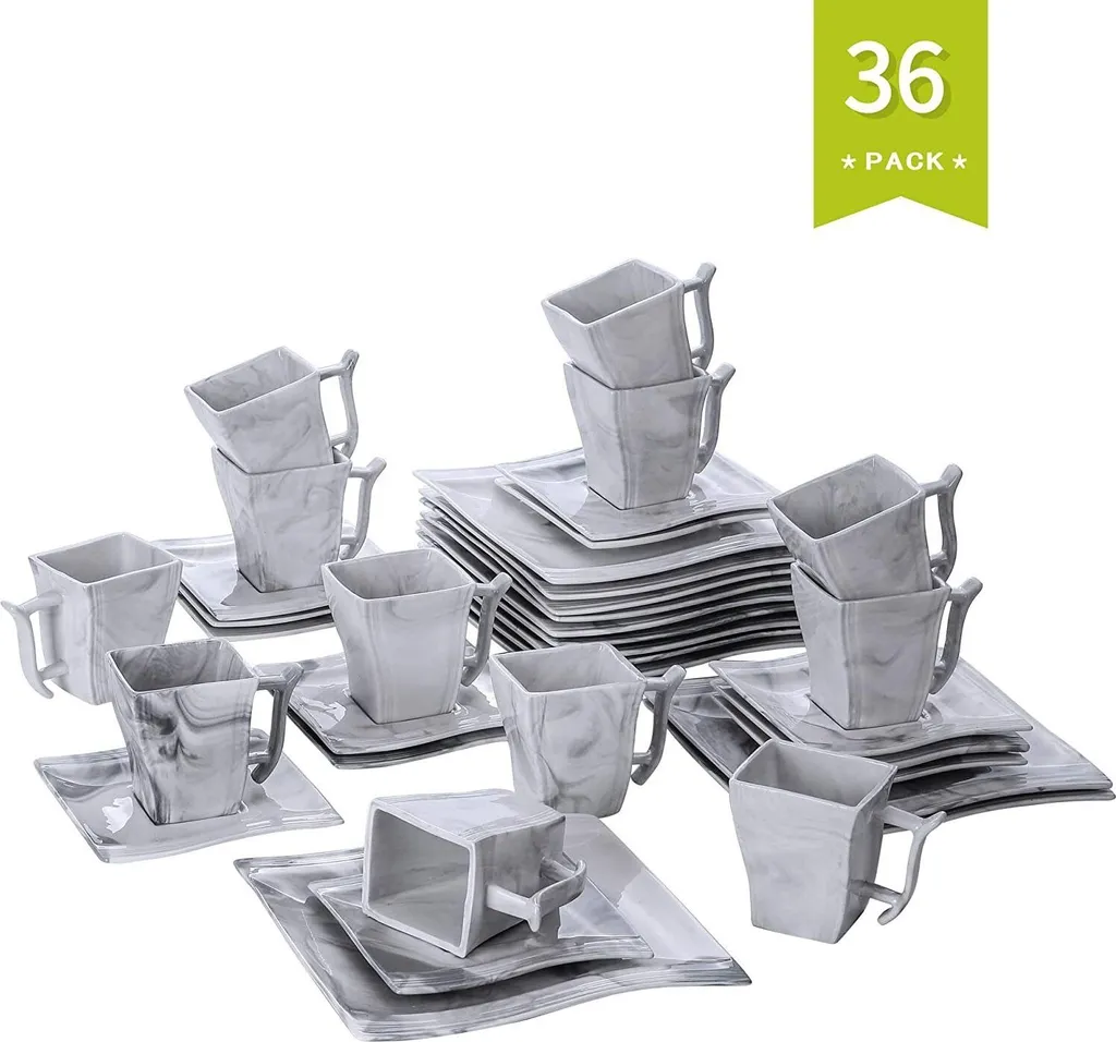 MALACASA, Serie Flora, 36 Tlg. Marmor Porzellan Kaffeeservice Geschirrset Mit 12 Kuchenteller, 12 Tasse 220ml, 12 Untertasse Für 12 Personen 1 MALACASA, Serie Flora, 36 Tlg. Marmor Porzellan Kaffeeservice Geschirrset Mit 12 Kuchenteller, 12 Tasse 220ml, 12 Untertasse Für 12 Personen