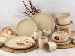 CreaTable, 33075, Serie Uno SAND, Geschirrset, Kombiservice 16 Teilig, Steinzeug, Farbe:Sand