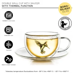 Creano 6er-Set Thermo-Tasses "Hummi" Für Tee/Latte Macchiato, Doppelwandig, Mit Kolibri-Muster | 250ml In Exklusiver Geschenkpackung -Küche Produkt Geschäft c0f9100687b6b7f1e8a6e4379c61a52c