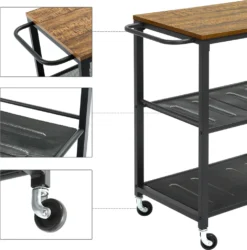 Meerveil Vintage Servierwagen Auf 4 Rollen, Küchenwagen Mit 3 Ebenen, Küchenregal Aus Stabiles Metallgestell, , Rollewagen Mit 2 Gitterebenen, Nachttisch -Küche Produkt Geschäft c17bbf1d7762e593070a4bf061e09276
