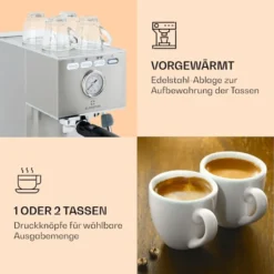 Klarstein Pausa Espressomaker, Siebträgermaschine Mit 1350 Watt, Espressomaschine 20 Bar Druck, Siebträger Kaffeemaschine Mit Wassertank: 1,4 Liter Edelstahl ,silber -Küche Produkt Geschäft c1b76e2b5dd65ce5be5bc24b831d2db3