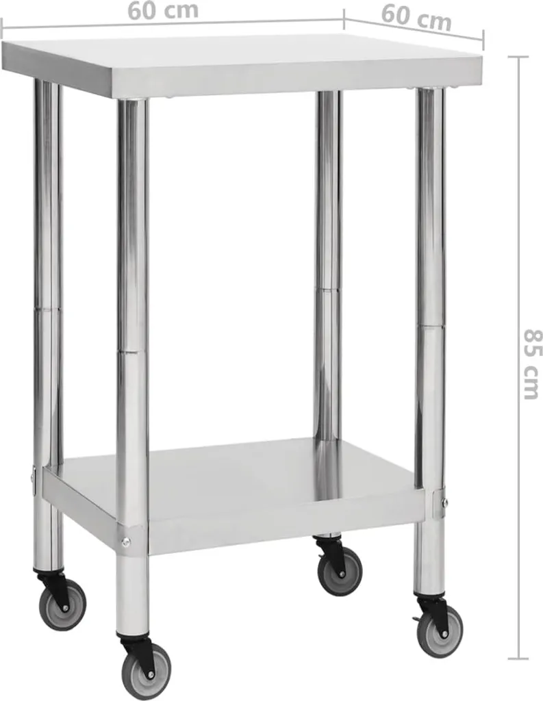 VidaXL Küchen-Arbeitstisch Mit Rollen 60x60x85 Cm Edelstahl 7 VidaXL Küchen-Arbeitstisch Mit Rollen 60x60x85 Cm Edelstahl – Bild 7