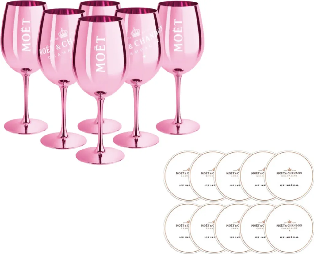 Moët & Chandon Rosé Champagnergläser In Glänzendem Rosa Inkl. Untersetzer