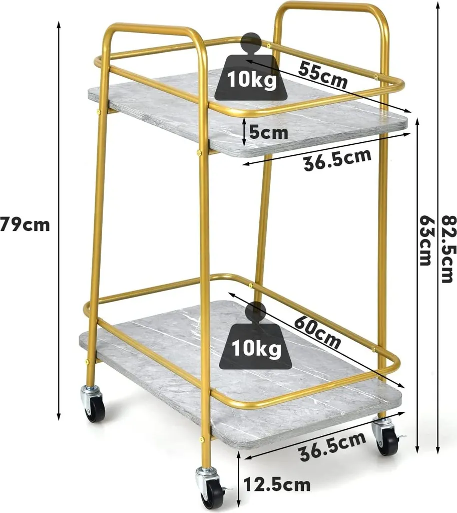 COSTWAY Küchenwagen Mit Universalrädern, Barwagen Rollwagen 2 Ablagen, Mobiler Servierwagen, Haushaltswagen Mit Stahlrahmen, Mehrzweckwagen Für Haus, Restaurant, Allzweckwagen Badwagen, Grau+Golden 6 COSTWAY Küchenwagen Mit Universalrädern, Barwagen Rollwagen 2 Ablagen, Mobiler Servierwagen, Haushaltswagen Mit Stahlrahmen, Mehrzweckwagen Für Haus, Restaurant, Allzweckwagen Badwagen, Grau+Golden – Bild 6