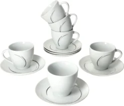 Van Well 18tlg. Kaffee-Service Home Für 6 Personen I 6x Tasse 180ml, 6x Untertasse + 6x Kuchenteller I Porzellan-Geschirr Mit Streifen In Grau, Schwarz & Creme I Kaffeepott, Dessert-Teller 11 Van Well 18tlg. Kaffee-Service Home Für 6 Personen I 6x Tasse 180ml, 6x Untertasse + 6x Kuchenteller I Porzellan-Geschirr Mit Streifen In Grau, Schwarz & Creme I Kaffeepott, Dessert-Teller -Küche Produkt Geschäft caf512b146906008b2f9a9747a800b61