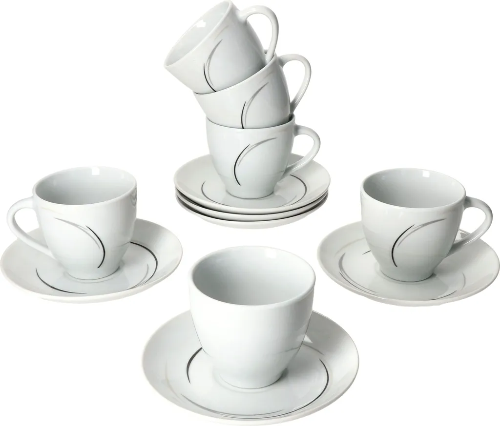 Van Well 18tlg. Kaffee-Service Home Für 6 Personen I 6x Tasse 180ml, 6x Untertasse + 6x Kuchenteller I Porzellan-Geschirr Mit Streifen In Grau, Schwarz & Creme I Kaffeepott, Dessert-Teller 5 Van Well 18tlg. Kaffee-Service Home Für 6 Personen I 6x Tasse 180ml, 6x Untertasse + 6x Kuchenteller I Porzellan-Geschirr Mit Streifen In Grau, Schwarz & Creme I Kaffeepott, Dessert-Teller – Bild 5
