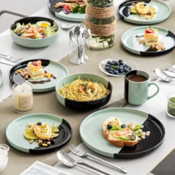 Vancasso Aria Tafelservice Für 8 Personen (32-teilig) Mit Tellern, Schalen Und Tassen, Schwarz Und Türkis -Küche Produkt Geschäft cda3ce04ce401b2d8a8657b20cb8093c