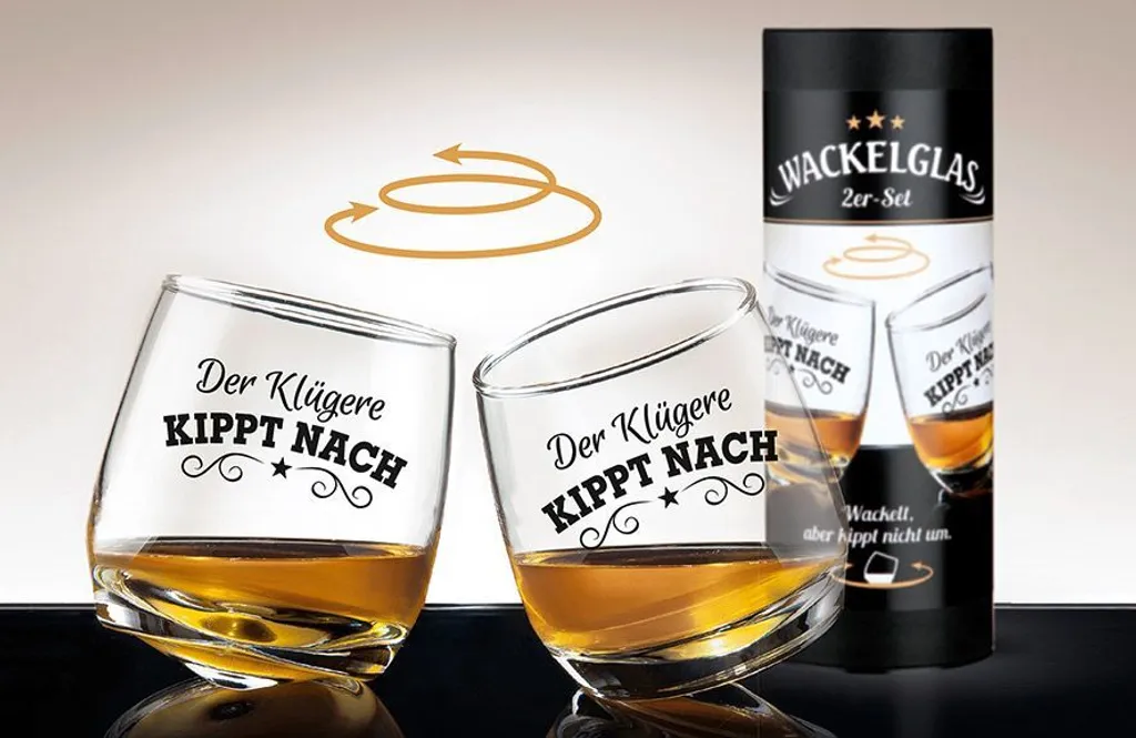 Gilde Wackelglas 2er-Set "Der Klügere Kippt Nach" Designgläser 27cl 8,8cm 1 Gilde Wackelglas 2er-Set "Der Klügere Kippt Nach" Designgläser 27cl 8,8cm