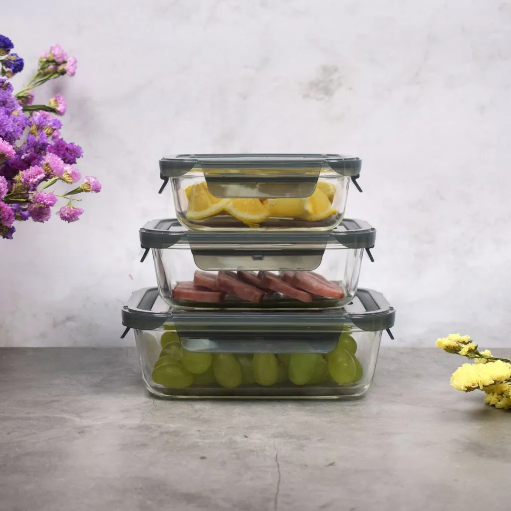 PIE LOCK Vorratsdosen 6 Teilig Eckig - Vorratsdosen Set Mikrowellengeeignete Essensbox Vorratsbehälter - Grau Glasdose Lunchbox Vorratsgläser Set 2 PIE LOCK Vorratsdosen 6 Teilig Eckig - Vorratsdosen Set Mikrowellengeeignete Essensbox Vorratsbehälter - Grau Glasdose Lunchbox Vorratsgläser Set – Bild 2