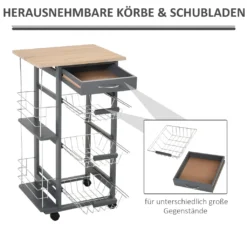 HOMCOM Küchenwagen Auf Rädern, Rollwagen Mit 2 Regalen, Servierwagen, Bastelwagen Mit Arbeitsplatte Und Gewürzregal, Rollregal Für Küche, Esszimmer, Kiefernholz, Grau, 47 X 37 X 83 Cm 23 HOMCOM Küchenwagen Auf Rädern, Rollwagen Mit 2 Regalen, Servierwagen, Bastelwagen Mit Arbeitsplatte Und Gewürzregal, Rollregal Für Küche, Esszimmer, Kiefernholz, Grau, 47 X 37 X 83 Cm -Küche Produkt Geschäft d48923bf0581ed4923b1c59aad5f75b4