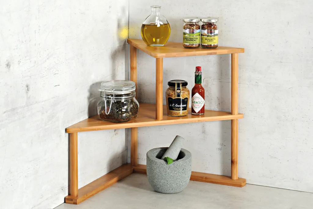 Kesper Küchen-Eck-Regal Mit 2 Etagen B52 X T39 X H29,5 Cm, AusBambus, Holz Küchenregal Für Gewürze, Standregal Für Küchenhelfer 3 Kesper Küchen-Eck-Regal Mit 2 Etagen B52 X T39 X H29,5 Cm, AusBambus, Holz Küchenregal Für Gewürze, Standregal Für Küchenhelfer – Bild 3