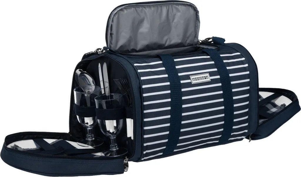 Anndora Picknick Kühltasche + Decke + Zubehör - Blau Weiß Gestreift - Blau 7 Anndora Picknick Kühltasche + Decke + Zubehör - Blau Weiß Gestreift - Blau – Bild 7