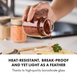 Klarstein Glaswerk Cassia Gewürzgläser Vorratsgläser Gewürzgläserset , 6 X 130 Ml , Borosilikatglas , Deckel Aus Akazienholz , Stapelbares Design , Luftdichte Aufbewahrung -Küche Produkt Geschäft dd908307388975b9f7f6b27736388842