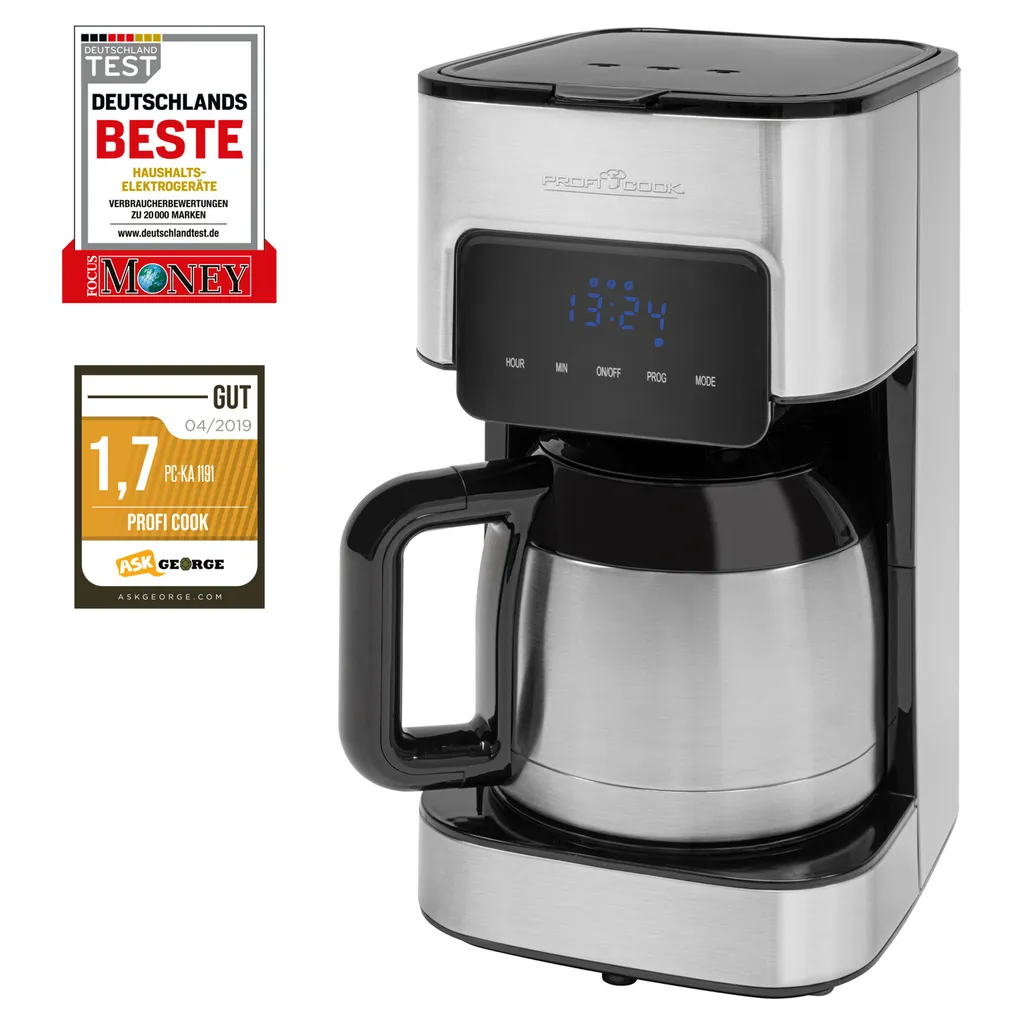 ProfiCook Kaffeeautomat PC-KA 1191 Für 8-10 Tassen, Elektronische Aromawahlfunktion, Sensor Touch-Bedienung, Edelstahl-Thermokanne (doppelwandig) 1 ProfiCook Kaffeeautomat PC-KA 1191 Für 8-10 Tassen, Elektronische Aromawahlfunktion, Sensor Touch-Bedienung, Edelstahl-Thermokanne (doppelwandig)