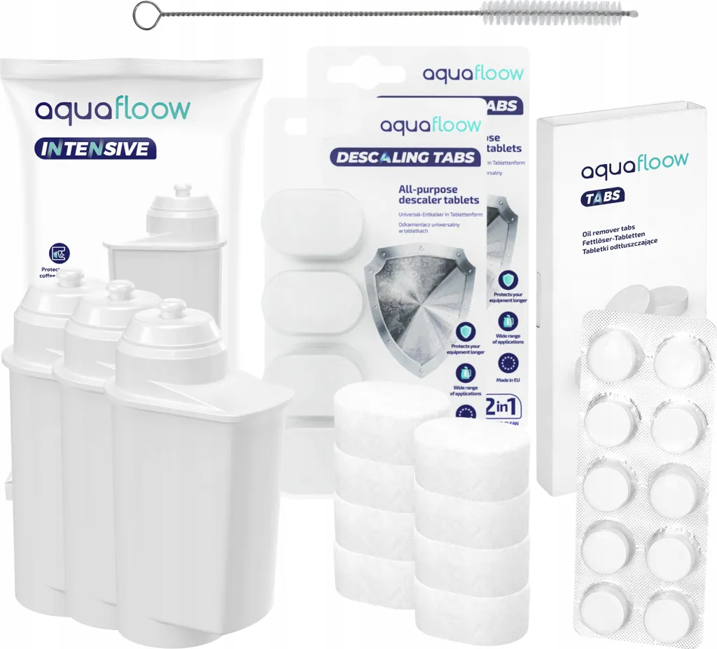 AquaFloow Set Für Siemens / Bosch Espressomaschine: 3x Ersatzwasserfilter TZ70003 + Reinigungstabletten 10 Stück + Reiniger + Entkalkertabletten 8 Stück 1 AquaFloow Set Für Siemens / Bosch Espressomaschine: 3x Ersatzwasserfilter TZ70003 + Reinigungstabletten 10 Stück + Reiniger + Entkalkertabletten 8 Stück