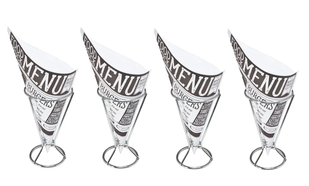 Pommestütenhalter In Silber Inkl. 5 Pommestüten - 4 Stück 1 Pommestütenhalter In Silber Inkl. 5 Pommestüten - 4 Stück